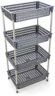 Sorath Fruits/Vegetables Kitchen Rack Plastic Rectangular 4 Layer Multipurpose Shelf Stand Basket Rack Trolley