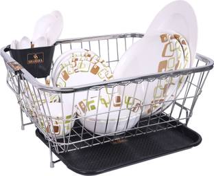 Shamsha Dish Drainer Kitchen Rack Steel Dish Drainer Basket for Kitchen Utensils with Water Drain Tray & Spoon Jar