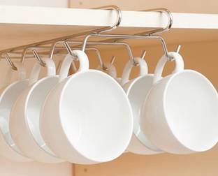 TOPAZ Cup Kitchen Rack Steel Stainless Steel hanger hook for cupboard 10 Cup Holder | Mug Hanger | Pan Hanging Holder | Kitchen cutlery Holder