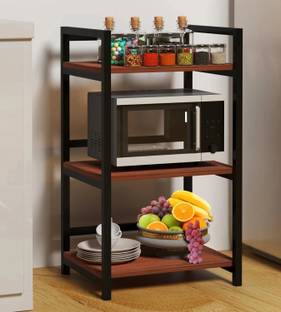 DIVYA Dish Drainer Kitchen Rack Wood 3-Layer Microwave Stand, OTG Stand Rack, Kitchen Storage Shelf
