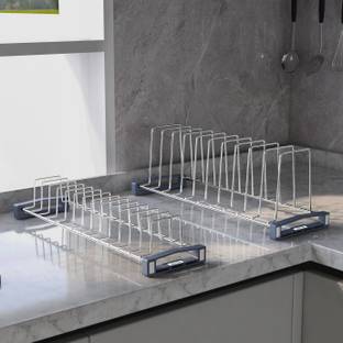Plantex Plate Kitchen Rack Steel Stainless Steel Thali Stand/Rack for Kitchen-Tandem Box Accessories-Set of 2