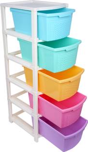 KUBER INDUSTRIES Containers Kitchen Rack Plastic Plastic Modular Storage Drawer Rack for office|School|Home|5-Tier|Multicolor