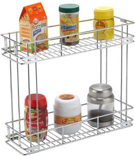 SMART SLIDE Utensil Kitchen Rack Steel 2-Tier Stainless Steel Bottle Pull out Basket (6 X 20 X17 INCH) for Modular Kitchen / Kitchen Cabinet Drawer / Multipurpose Container Shelf Organizer / Kitchen Trolley