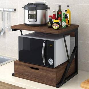 Indian Decor Containers Kitchen Rack Iron Metal Microwave Stand, Standard, Brown.