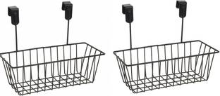 CSM Containers Kitchen Rack Iron Over Door Hanging Basket | Hanging Cabinet Storage Organizer For Kitchen, Bathroom (Black, Metal) Set of 2 Baskets.