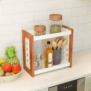 AnDecy Containers Kitchen Rack Wood Multipurpose Wooden Rectangular 2-Tier Spice Rack/Kitchen Rack/Utensils Rack