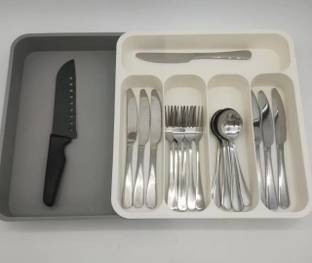 SUKHAD Cutlery Kitchen Rack Plastic Five Grid Cutlery Organizer, Expandable Kitchen Drawer and Utensil Holder