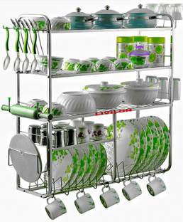 L LIVILON Utensil Kitchen Rack Steel Kitchen Rack Steel Wall Mount Kitchen Dish Rack Plate Stand 32x30 inch