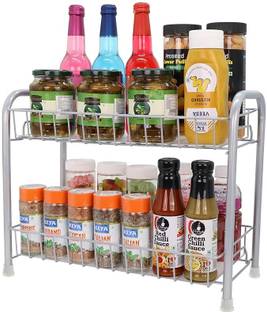 BALSUN Containers Kitchen Rack Iron 2-Tier Iron Container Kitchen Spice Rack Organizer Storage for Condiments