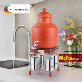 विग्नेशजेनिक्स फ्री ट्रे, ग्लास स्टैंड, पॉट स्टैंड के साथ स्टेनलेस स्टील मटका स्टैंड स्टील रसोई रैक