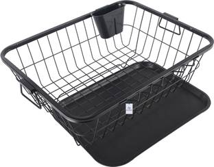Heart Home Dish Drainer Kitchen Rack Steel Stainless Steel Dish Drying Rack For Kitchen With Water Strainer Tray | Black