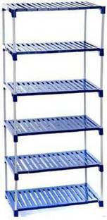 Shree Enterprises Containers Kitchen Rack Plastic, Iron 6 Shelf Shoe Rack(Blue & White)Sturdy, Foldable, Multipurpose,Rover & Shoe Rack,