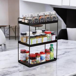 Funterest Containers Kitchen Rack Iron Heavy Duty 3-Tier Metal Rack for Kitchen, Bathroom, Storage & Organizer (Black)