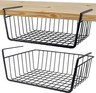 MandU Cup Kitchen Rack Iron (2 Pack) 10 inch Black Under Shelf Basket, Hanging Storage Baskets Under Cabinet