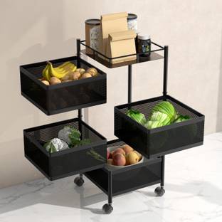 Plantex Fruits/Vegetables Kitchen Rack Iron Fruit & Vegetable Rack with Wheels/6-Tier Multipurpose Trolley for Kitchen