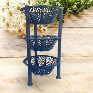 Skylii Fruits/Vegetables Kitchen Rack Plastic 3 Layer Multipurpose Basket Stand Rack green