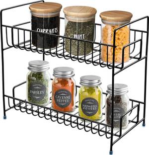 Plantex Plate Kitchen Rack Steel Stainless Steel 2-Tier Kitchen Rack/Spice Shelf/Kitchen/Pantry Storage Organizer (Black)