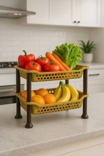 BazaarVeda Containers Kitchen Rack Plastic Vegetable Fruit Rack, Office Stand, Multipurpose (2 Layers)