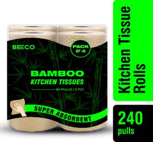 Beco Bamboo Kitchen Towel, Ecofriendly Kitchen Tissue Rolls,60 Pulls Each (pack of 4)
