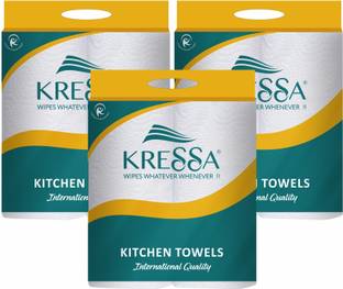 KRESSA Kitchen Roll/Paper Towel 2 Ply 6 Rolls 360 Pull 100% Natural Virgin Pulp