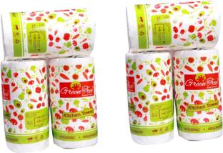 Green Tree 4 Ply Kitchen Towel, Paper Towel, Paper Role Tissue Roll 20 cm * 20 cm - Pack of 6 with 480 Sheets