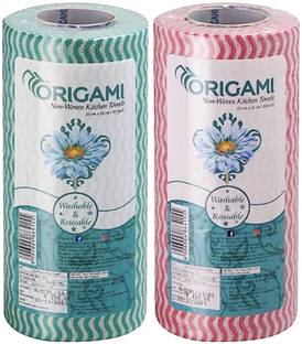 Origami Non Woven Reusable Kitchen Towel Roll Pack of 2 - 80 Sheets Per Roll