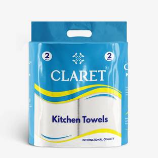 CLARET 2 in 1 Kitchen Towel, 2 Ply, 60 Pulls - Absorbent, Lint-Free & Durable