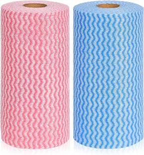 KITCHENBIZ Non Woven Reusable Kitchen Towel Roll Pack of 2 Multipurpose Washable Tissue Wet and Dry Non-woven Cleaning Cloth