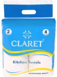 CLARET Kitchen Roll - 20x20 cm, 60 Pulls, 2 Ply, 4 Pack, Soft & Absorbent for Cleaning