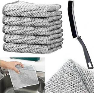 DR.GADGET Multipurpose Wire Dishwashing Rags, Wet and Dry Steel Scrubber(5Cloth+1Brush) Kitchen Cleaner