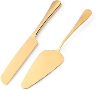 GOPINATH AUTOLINK set of 2 golden cake knife and spatula set ,Pizza Pie Dessert Server Kitchen Tool Set