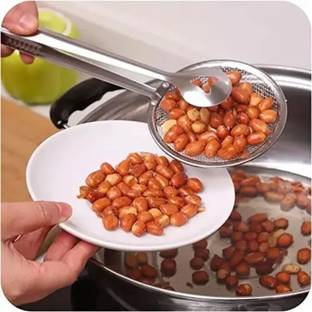 MOMISY Stainless Steel Oil Filter Spoon and Fried Food Clip Mesh Strainer-1 Piece Kitchen Tool Set
