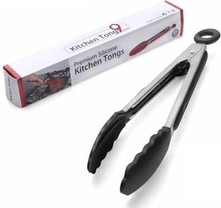 Ramkuwar Ramkuwar International Silicone Cooking Tongs?Kitchen Food Tongs?Stainless Steel Material with Heat Resistant Premium Silicone Grip for BBQ Grilling Turner Cooking Tips; 12 Inch (Black) Kitchen Tool Set