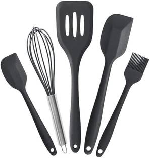 Ramkuwar 5 Piece Silicone Cooking Utensil Set - Turner, Spatula, Whisk, Spoon, Brush Kitchen Tool Set