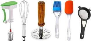 Flipkart SmartBuy and Stainless Steel Whisk & Wooden Masher Combo (Pack Of 6) Kitchen Tool Set