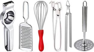 DreamBasket Lemon Squeezer & Grater & Whisk & Pakkad & Chimta & Potato Masher Kitchen Tool Set