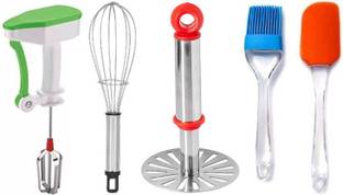 OMORTEX Masher Whisk Spatula & Brush (Pack Of 5) Kitchen Tool Set