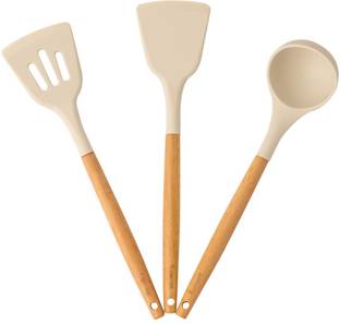 NowExp 3 Silicon Spatula for Kitchen | Non-Stick | Cooking Spatulas with Wooden Handle Kitchen Tool Set