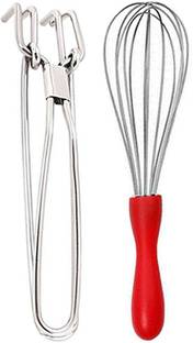 OC9 Stainless Steel Utility Pakkad & Whisk / Egg Whisk / Egg Beater For Kitchen Tool Set