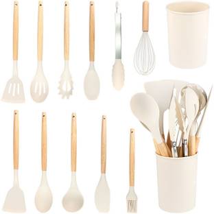 DnD Enterprise Beige Silicone Utensils Set- 12 Pcs with Knife set Kitchen Tool Set
