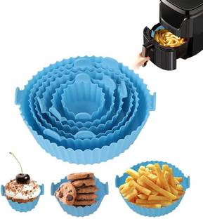 Rivihet 6 Pieces Silicone Liners Round Food Safe Non Stick Air Fryer Basket Multicolor Airfryer Tray