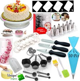 Unique Impex Free 10Pcs Disposable Piping Bag With Cake baking set combo-Reusable & Washable Kitchen Tool Set