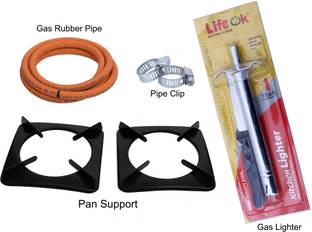 Life ok 1 Gas Rubber Pipe, 2 Pipe Clips, 2 Pan Supports, 1 Gas Lighter with knife Kitchen Tool Set