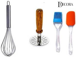 DDecora Stainless Steel Whisker and Spatula and Brush Kitchen Tools Set Multicolor Kitchen Tool Set