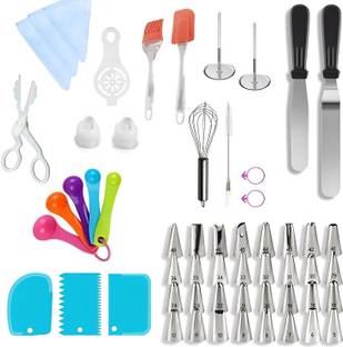 KRESHU 58 PCs Cake Decorating Kit for 32 Piping Bags 3 Icing Scrapers 2 Spatulas Kitchen Tool Set