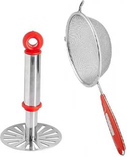 VIJAY EXPORT Potato Vegetables Pav Bhaji Masher with Stainless Steel Soup Juice Strainer 12 cm (pack of-2) Kitchen Tool Set