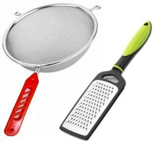 PuthaK Stainless Steel Mesh Quality Soup/Juice Strainer With Upgraded Cheese Grater Kitchen Tool Set