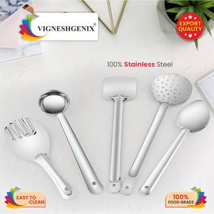 Vigneshgenix Combo of 5 Pcs Stainless Steel Ladles/Chamcha Set | 5 Pcs Set Cookware Set