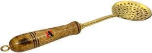 A & H ENTERPRISES Brass Skimmer / Strainer / Jhara With Wooden Handle for Frying Cooking Spoon Kitchen Tool Set