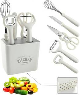 vedvit 6 Pc Plastic, Stainless Steel Knife Set Kitchen Gadgets Set - Knife, Whisk, Bottle Opener, Peeler, Scissor With Stand